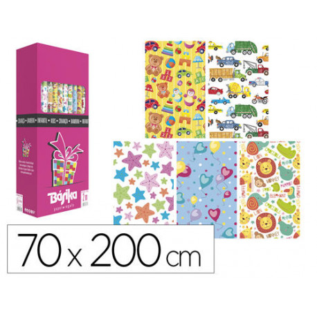 PAPEL DE REGALO BASIKA INFANTIL ROLLO ANCHO 70 CM LONGITUD 2 M DISE?OS SURTIDOS GRAMAJE 60 GR