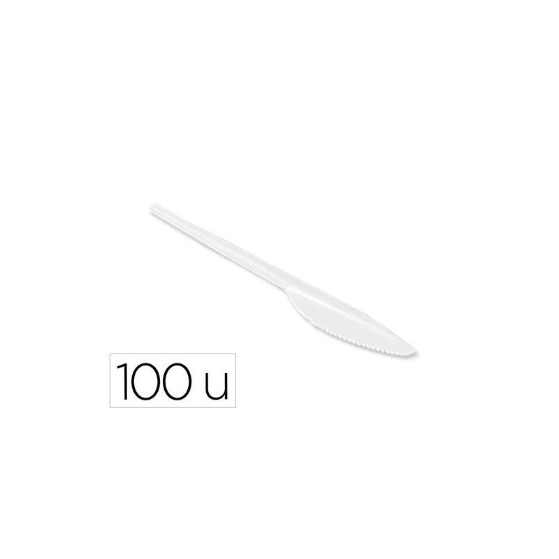 CUCHILLO DE PLASTICO BLANCO REUTILIZABLE PAQUETE DE 100 UNIDADES