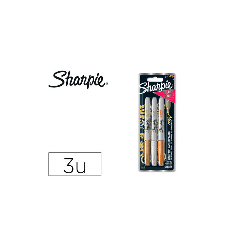 ROTULADOR SHARPIE PERMANENTE FINO METALICO BLISTER DE 3 UNIDADES ORO/PLATA/BRONCE CLIPSTRIP DE 12 BL