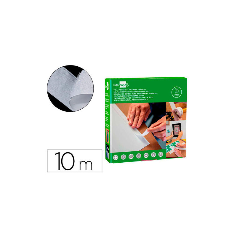 CINTA DE CIERRE ADHESIVA LIDERPAPEL VELCRO BLANCO 20MM X 10M