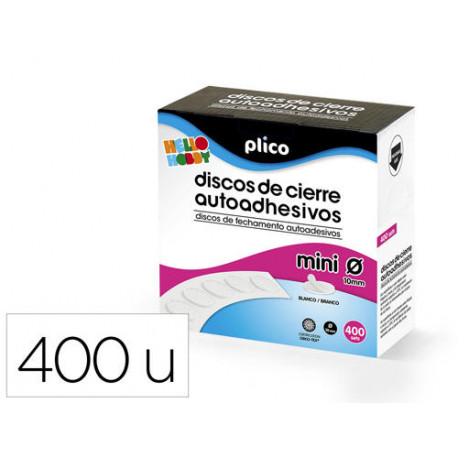 DISCO DE CIERRE PLICO VELCRO AUTOADHESIVO MINI 10 MM COLOR BLANCO CAJA DE 400 UNIDADES