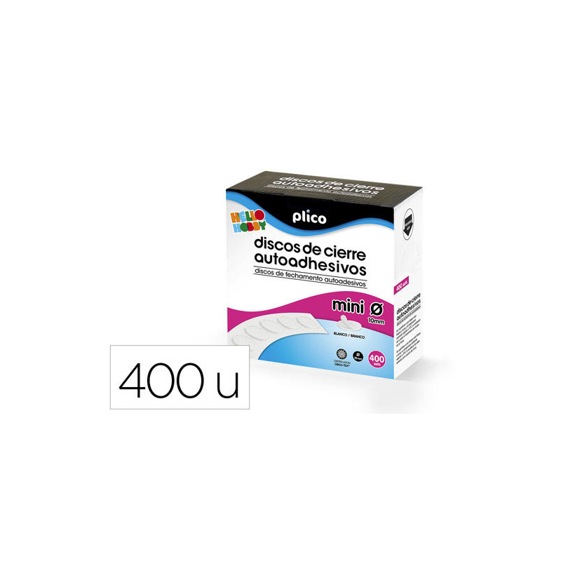 DISCO DE CIERRE PLICO VELCRO AUTOADHESIVO MINI 10 MM COLOR BLANCO CAJA DE 400 UNIDADES