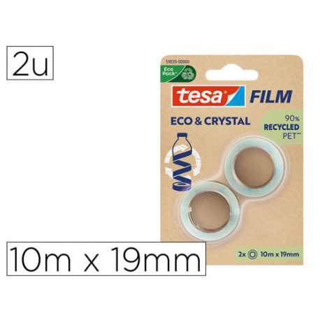 CINTA ADHESIVA TESA FILM ECO&CRISTAL TRANSPARENTE 10 MT X 19 MM BLISTER DE 2 UNIDADES