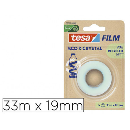 CINTA ADHESIVA TESA FILM ECO&CRISTAL TRANSPARENTE 33 MT X 19 MM EN BLISTER DE 1 UNIDAD