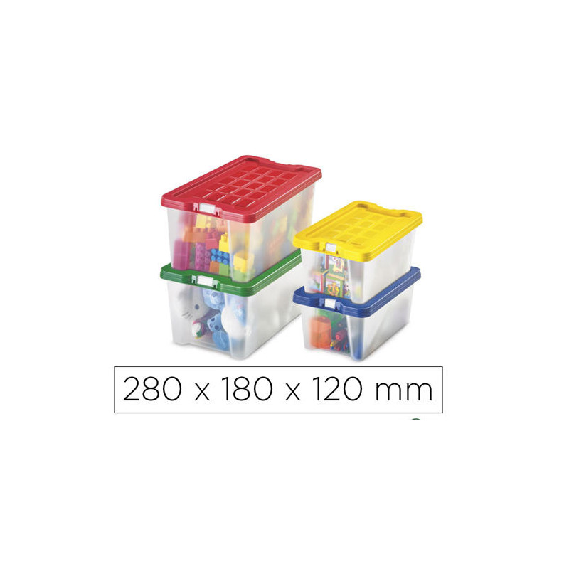 CAJA MULTIUSOS FAIBO TRANSPARENTE CON ASAS Y TAPA COLORES CAPACIDAD 4 L 280X180X120 MM