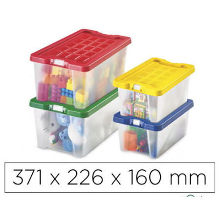 CAJA MULTIUSOS FAIBO TRANSPARENTE CON ASAS Y TAPA COLORES CAPACIDAD 9,2 L 371X226X160 MM