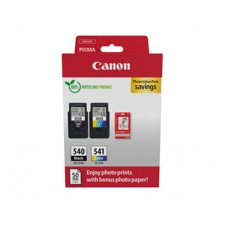 INK-JET CANON PHOTO VALUE PACK PG-540 + CL541 + 50 HOJAS PAPEL FOTO GLOSSY 10X15 CM