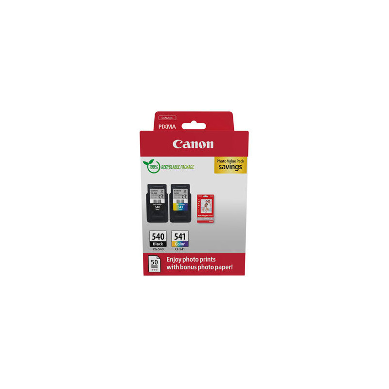 INK-JET CANON PHOTO VALUE PACK PG-540 + CL541 + 50 HOJAS PAPEL FOTO GLOSSY 10X15 CM