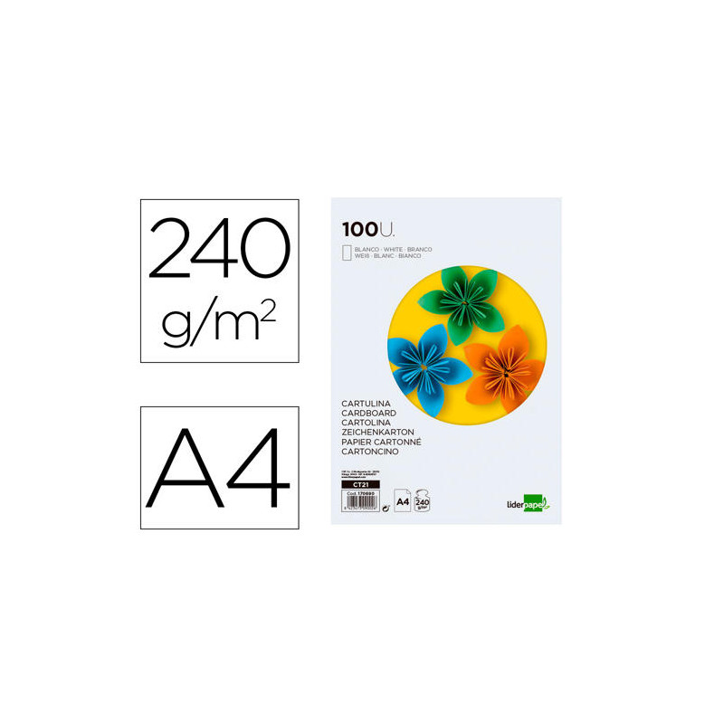 CARTULINA LIDERPAPEL A4 240G/M2 BLANCO PAQUETE DE 100 HOJAS