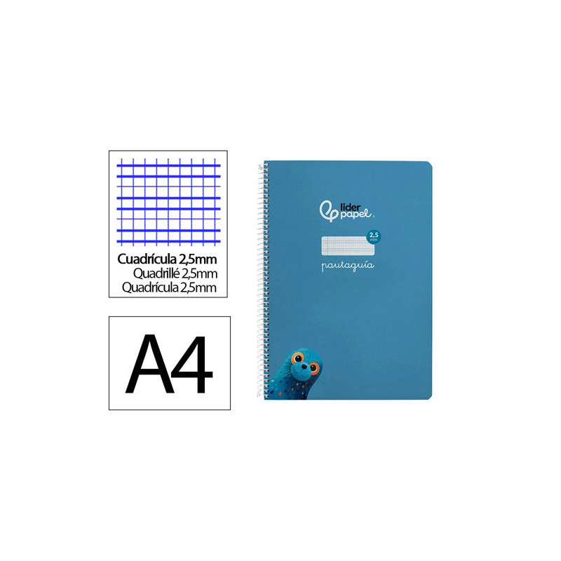 CUADERNO ESPIRAL LIDERPAPEL DIN A4 PAUTAGUIA TAPA DURA 80H 90 GR CUADRO PAUTADO 2,5MM COLOR AZUL