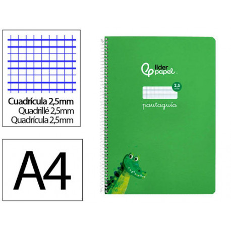 CUADERNO ESPIRAL LIDERPAPEL DIN A4 PAUTAGUIA TAPA DURA 80H 90 GR CUADRO PAUTADO 2,5MM COLOR VERDE