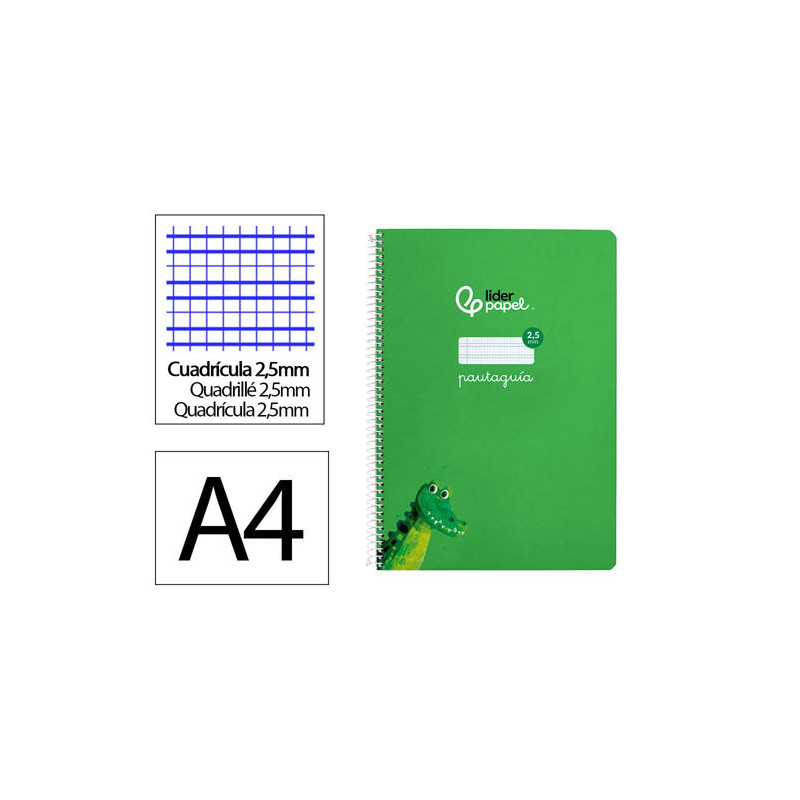 CUADERNO ESPIRAL LIDERPAPEL DIN A4 PAUTAGUIA TAPA DURA 80H 90 GR CUADRO PAUTADO 2,5MM COLOR VERDE