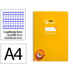 CUADERNO ESPIRAL LIDERPAPEL DIN A4 PAUTAGUIA TAPA DURA 80H 90 GR CUADRO PAUTADO 3MM COLOR AMARILLO