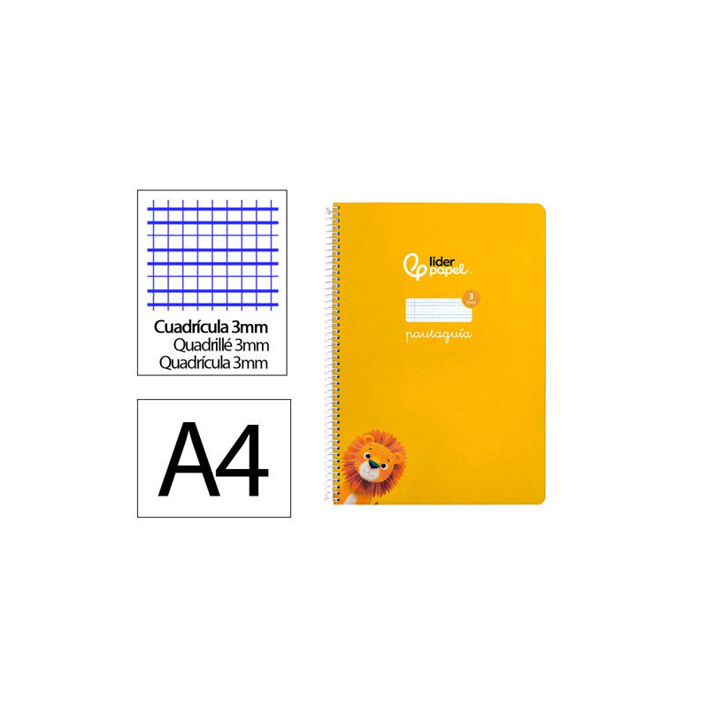 CUADERNO ESPIRAL LIDERPAPEL DIN A4 PAUTAGUIA TAPA DURA 80H 90 GR CUADRO PAUTADO 3MM COLOR AMARILLO