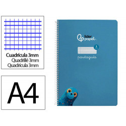 CUADERNO ESPIRAL LIDERPAPEL DIN A4 PAUTAGUIA TAPA DURA 80H 90 GR CUADRO PAUTADO 3MM COLOR AZUL