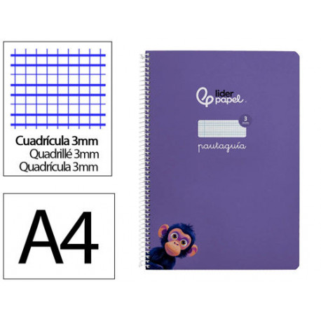 CUADERNO ESPIRAL LIDERPAPEL DIN A4 PAUTAGUIA TAPA DURA 80H 90 GR CUADRO PAUTADO 3MM COLOR LILA