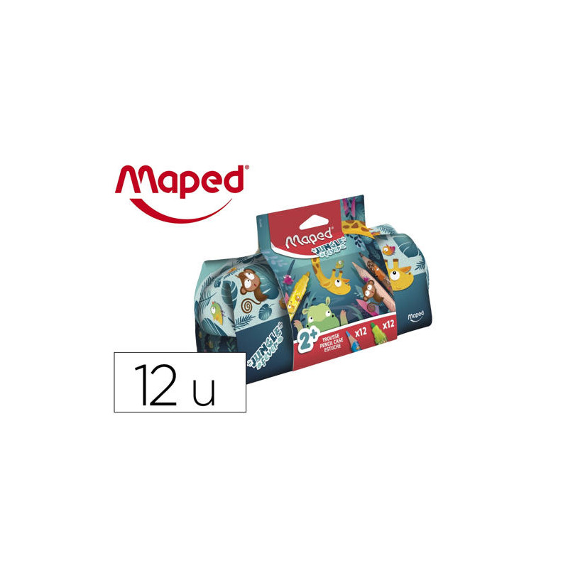 BOLSO ESCOLAR PORTATODO MAPED UNGLE FEVER CON 12 ROTULADORES COLORES SURTIDOS + 12 LAPICES DE COLORE