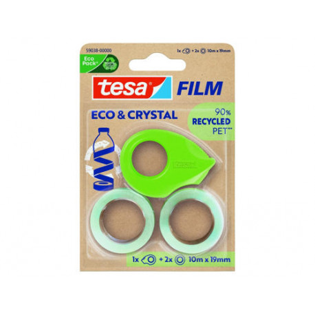 CINTA ADHESIVA TESA FILM ECO&CRISTAL TRANSPARENTE 10 MT X 19 MM BLISTER DE 2 UNIDADES + MINIPORTARRO