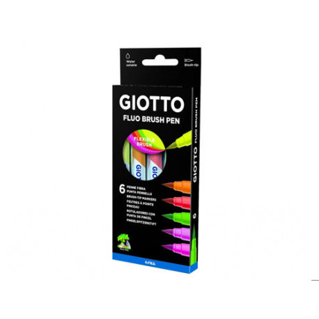 ROTULADOR GIOTTO TURBO SOFT FLUO PUNTA DE PINCEL CAJA DE 6 UNIDADES COLORES SURTIDOS