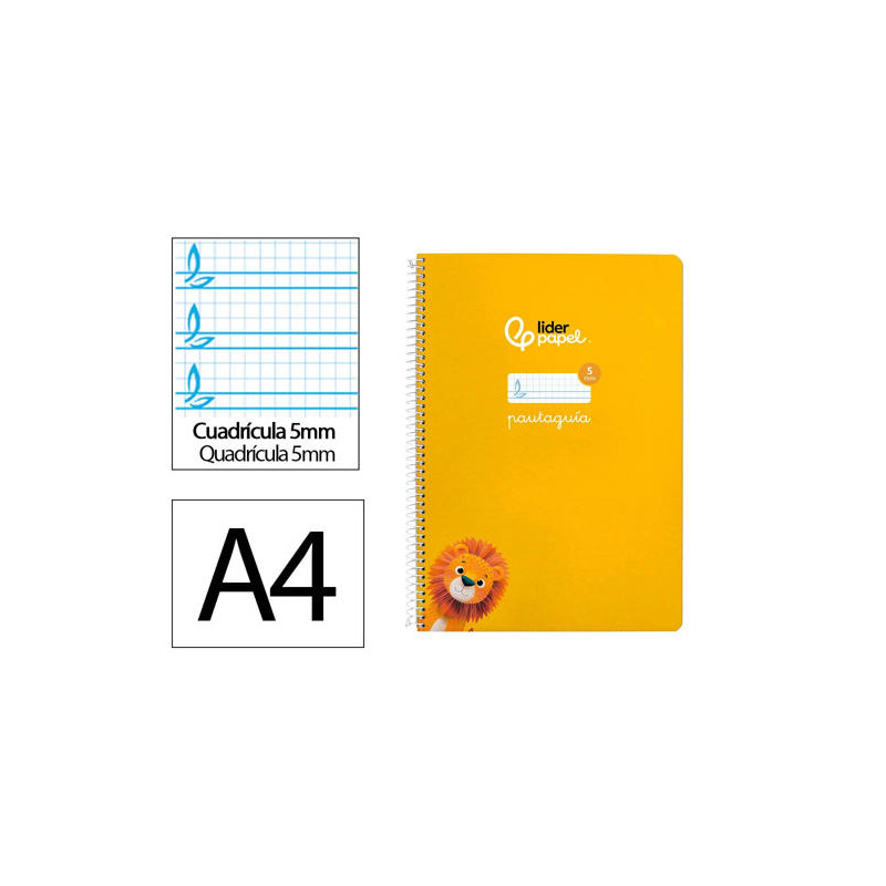 CUADERNO ESPIRAL LIDERPAPEL DIN A4 PAUTAGUIA TAPA DURA 80H 90 GR CUADRO PAUTADO 5MM COLOR AMARILLO