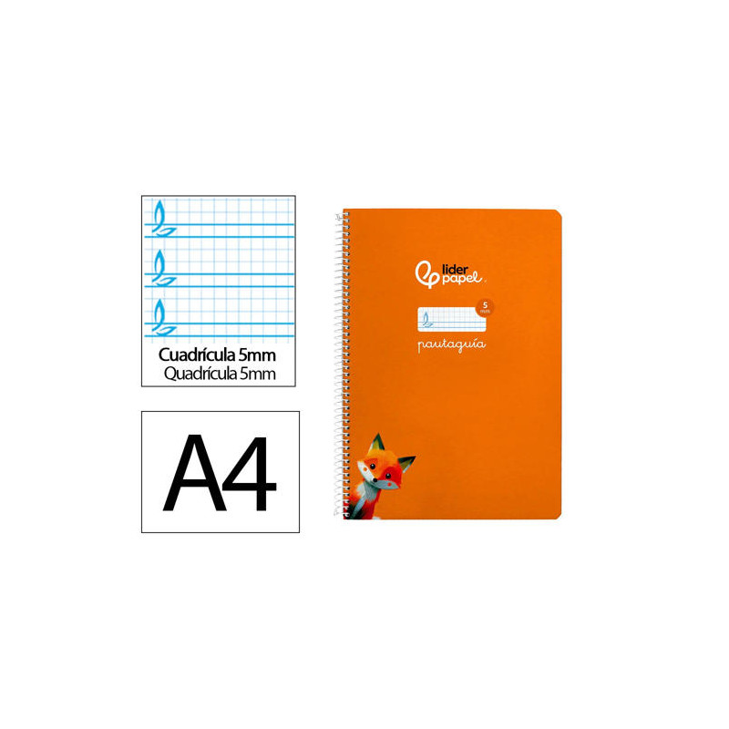 CUADERNO ESPIRAL LIDERPAPEL DIN A4 PAUTAGUIA TAPA DURA 80H 90 GR CUADRO PAUTADO 5MM COLOR NARANJA