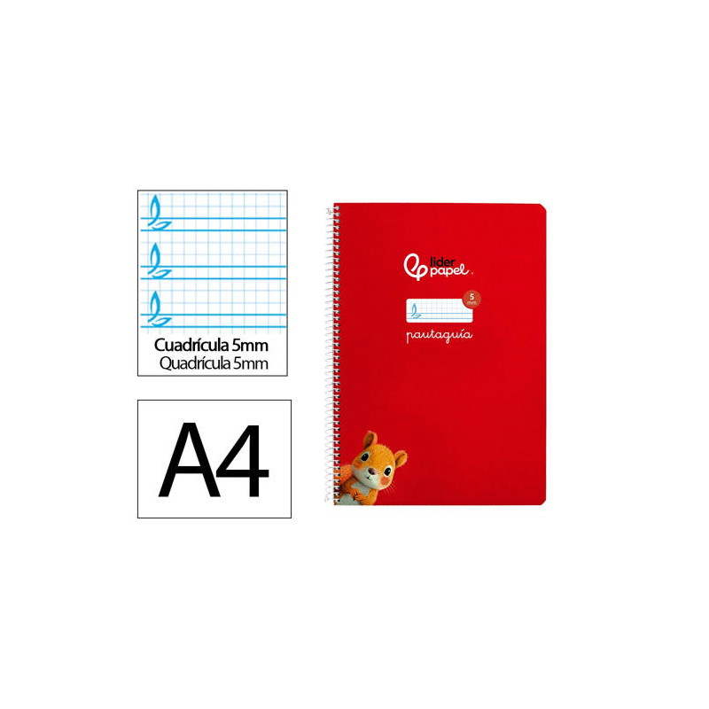 CUADERNO ESPIRAL LIDERPAPEL DIN A4 PAUTAGUIA TAPA DURA 80H 90 GR CUADRO PAUTADO 5MM COLOR ROJO