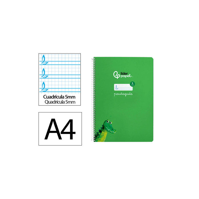 CUADERNO ESPIRAL LIDERPAPEL DIN A4 PAUTAGUIA TAPA DURA 80H 90 GR CUADRO PAUTADO 5MM COLOR VERDE