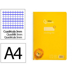 CUADERNO ESPIRAL LIDERPAPEL DIN A4 PAUTAGUIA TAPA PLASTICO 80H 90GR CUADRO PAUTADO 3MM CON MARGEN CO