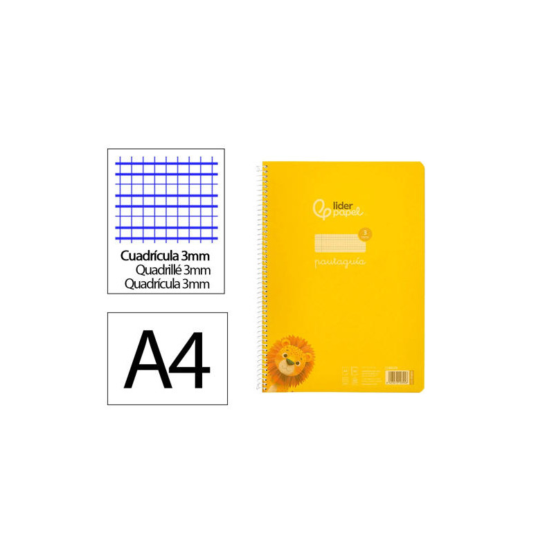 CUADERNO ESPIRAL LIDERPAPEL DIN A4 PAUTAGUIA TAPA PLASTICO 80H 90GR CUADRO PAUTADO 3MM CON MARGEN CO