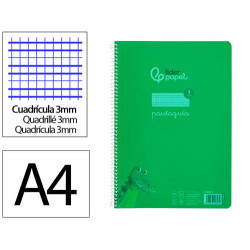 CUADERNO ESPIRAL LIDERPAPEL DIN A4 PAUTAGUIA TAPA PLASTICO 80H 90GR CUADRO PAUTADO 3MM CON MARGEN CO