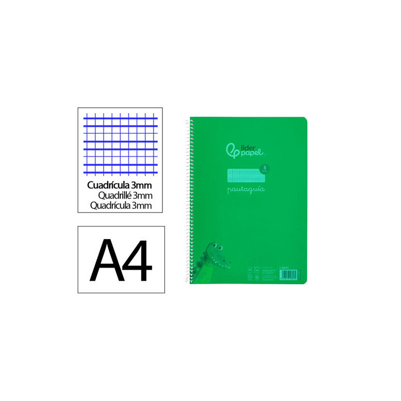 CUADERNO ESPIRAL LIDERPAPEL DIN A4 PAUTAGUIA TAPA PLASTICO 80H 90GR CUADRO PAUTADO 3MM CON MARGEN CO