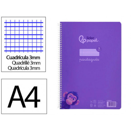 CUADERNO ESPIRAL LIDERPAPEL DIN A4 PAUTAGUIA TAPA PLASTICO 80H 90GR CUADRO PAUTADO 3 MM CON MARGEN C