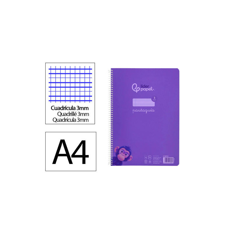 CUADERNO ESPIRAL LIDERPAPEL DIN A4 PAUTAGUIA TAPA PLASTICO 80H 90GR CUADRO PAUTADO 3 MM CON MARGEN C