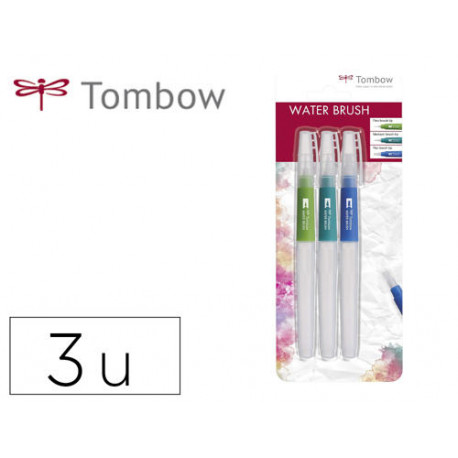 PINCEL TOMBOW WATER BRUSH CON DEPOSITO RELLENABLE BLISTER DE 3 UNIDADES PUNTA FINA/MEDIA/PLANA