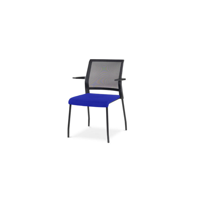 SILLA ROCADA CONFIDENTE BRAZOS FIJOS ESTRUCTURA METALICA ASIENTO TELA IGNIFUGA AZUL RESPALDO MALLA