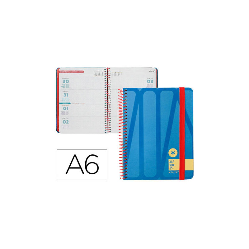 AGENDA ESPIRAL ANTARTIK BOLD A6 2025 SEMANA VISTA COLOR AZUL PAPEL 80 GR