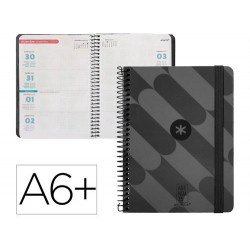 AGENDA ESPIRAL ANTARTIK PATTERN A6+ 2025 SEMANA VISTACOLOR NEGRO PAPEL 80 GR