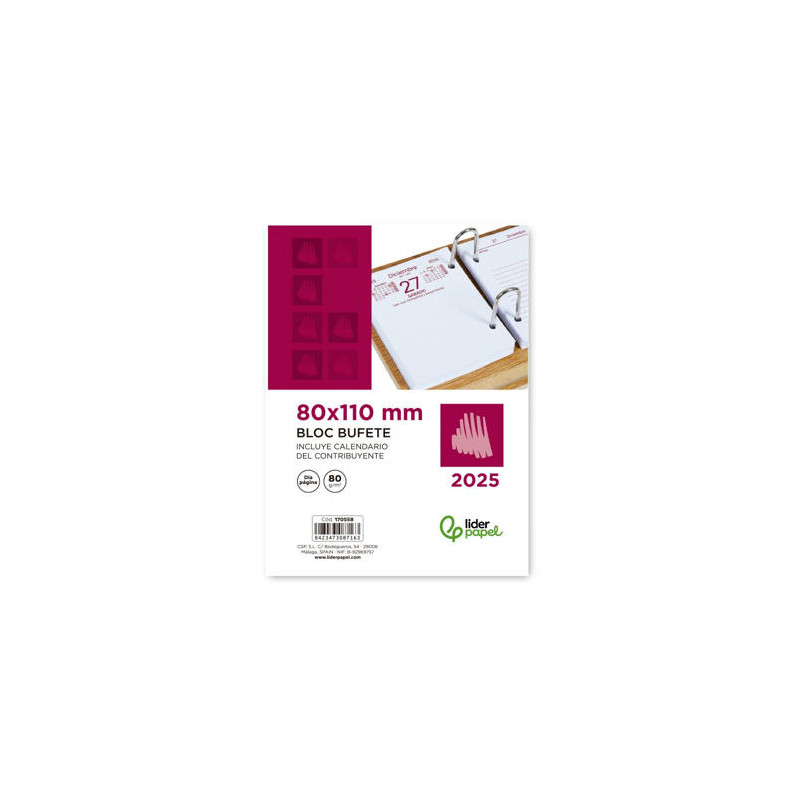 BLOC BUFETE LIDERPAPEL 2025 DIA PAGINA 80X110 MM PAPEL 80 GR