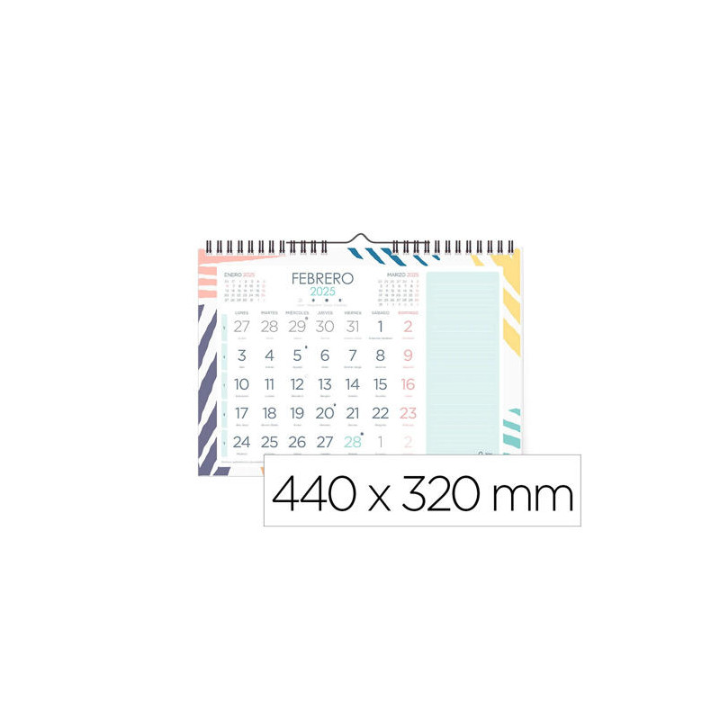 CALENDARIO ESPIRAL PARED LIDERPAPEL JOVEN 2025 NUMEROS GRANDES 44X32 CM PAPEL 128 GR CON PEGATINAS