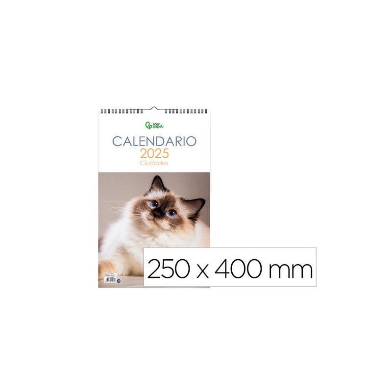 CALENDARIO ESPIRAL PARED LIDERPAPEL IMAGENES GATOS 2025 PARA ESCRIBIR 25X40 CM PAPEL 157 GR