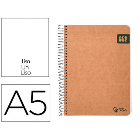 CUADERNO ESPIRAL LIDERPAPEL DIN A5 ECOUSE TAPA CARTULINA KRAFT CONTRACOLADA 120H PAPEL 100% RECICLAD