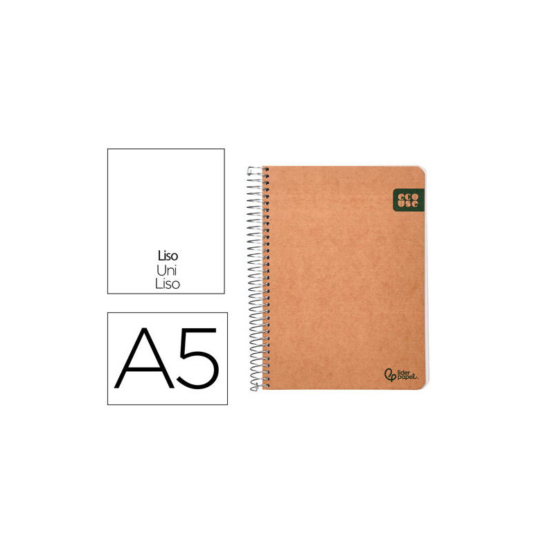 CUADERNO ESPIRAL LIDERPAPEL DIN A5 ECOUSE TAPA CARTULINA KRAFT CONTRACOLADA 120H PAPEL 100% RECICLAD