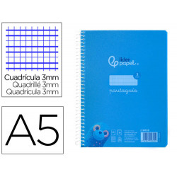 CUADERNO ESPIRAL LIDERPAPEL DIN A5 PAUTAGUIA TAPA PLASTICO 80H 90GR CUADRO PAUTADO 3 MM CON MARGEN C