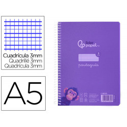 CUADERNO ESPIRAL LIDERPAPEL DIN A5 PAUTAGUIA TAPA PLASTICO 80H 90GR CUADRO PAUTADO 3 MM CON MARGEN C