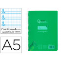 CUADERNO ESPIRAL LIDERPAPEL DIN A5 PAUTAGUIA TAPA PLASTICO 80H 90GR CUADRO PAUTADO 4MM CON MARGEN CO