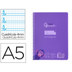 CUADERNO ESPIRAL LIDERPAPEL DIN A5 PAUTAGUIA TAPA PLASTICO 80H 90GR CUADRO PAUTADO 4 MM CON MARGEN C