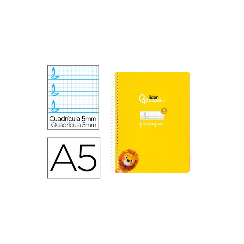 CUADERNO ESPIRAL LIDERPAPEL DIN A5 PAUTAGUIA TAPA BLANDA 40H 75 GR CUADRO PAUTADO 5MM COLOR AMARILLO