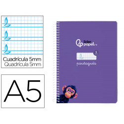 CUADERNO ESPIRAL LIDERPAPEL DIN A5 PAUTAGUIA TAPA BLANDA 40H 75GR CUADRO PAUTADO 5MM COLOR LILA