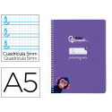 CUADERNO ESPIRAL LIDERPAPEL DIN A5 PAUTAGUIA TAPA BLANDA 40H 75GR CUADRO PAUTADO 5MM COLOR LILA