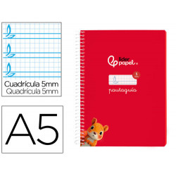 CUADERNO ESPIRAL LIDERPAPEL DIN A5 PAUTAGUIA TAPA BLANDA 40H 75 GR CUADRO PAUTADO 5MM COLOR ROJO